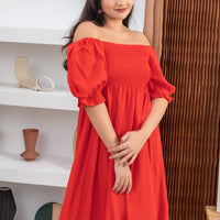 Shelley Smocked Dress In Scarlet Red