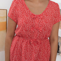 Rae Ribbon Dress In Red Floral
