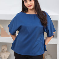 Isla Boat-Neck Flare Sleeve Blouse In Royal Blue