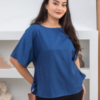 Isla Boat-Neck Flare Sleeve Blouse In Royal Blue
