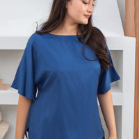 Isla Boat-Neck Flare Sleeve Blouse In Royal Blue
