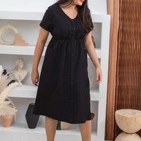 Felicity Midi Buttoned Dress In Black