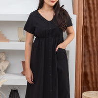 Felicity Midi Buttoned Dress In Black