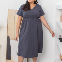 Felicity Midi Buttoned Dress In Graphite Grey
