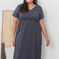 Felicity Midi Buttoned Dress In Graphite Grey