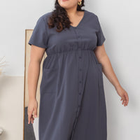 Felicity Midi Buttoned Dress In Graphite Grey