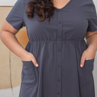 Felicity Midi Buttoned Dress In Graphite Grey