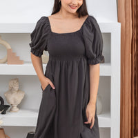 Shelley Smocked Dress In Shadow Grey