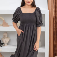Shelley Smocked Dress In Shadow Grey