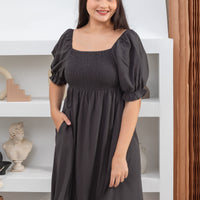 Shelley Smocked Dress In Shadow Grey