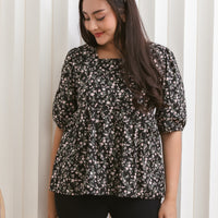Rosalie Square Neckline Top In Black Pink Roses