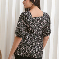 Rosalie Square Neckline Top In Black Pink Roses