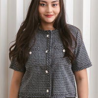 Ciara Button Tweed Jacket In Black