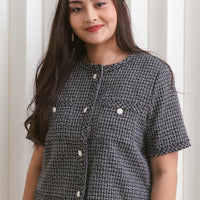 Ciara Button Tweed Jacket In Black