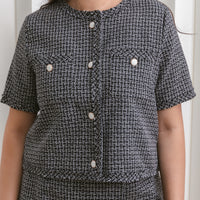 Ciara Button Tweed Jacket In Black