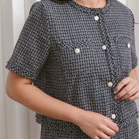 Ciara Button Tweed Jacket In Black