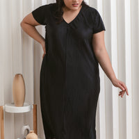 Victoria Pleated Dress In Onyx Black