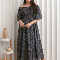 Flora Smocked Maxi Dress In Black Floral