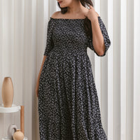 Flora Smocked Maxi Dress In Black Floral