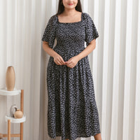 Flora Smocked Maxi Dress In Black Floral