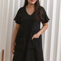 Olivia Buttoned Pocket Dress In Black