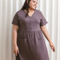 Olivia Buttoned Pocket Dress In Saddle Brown
