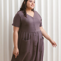 Olivia Buttoned Pocket Dress In Saddle Brown