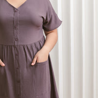 Olivia Buttoned Pocket Dress In Saddle Brown