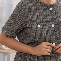 Ciara Button Tweed Jacket In Grey