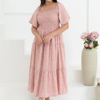 Flora Smocked Maxi Dress In Pink Floral