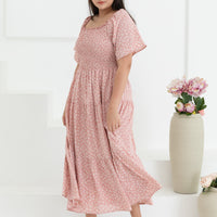 Flora Smocked Maxi Dress In Pink Floral