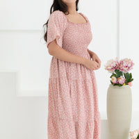 Flora Smocked Maxi Dress In Pink Floral