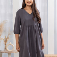 Esther Panelled Empire-Waist Dress In Graphite Grey