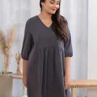 Esther Panelled Empire-Waist Dress In Graphite Grey