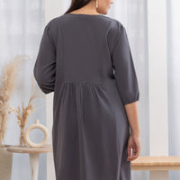 Esther Panelled Empire-Waist Dress In Graphite Grey