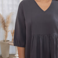 Esther Panelled Empire-Waist Dress In Graphite Grey