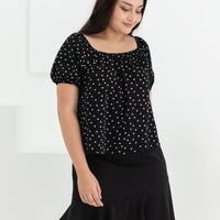 Zyra Puff Sleeve Blouse In Black Polka Dots