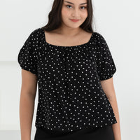 Zyra Puff Sleeve Blouse In Black Polka Dots