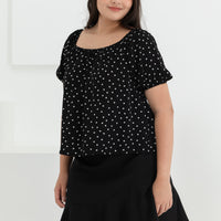 Zyra Puff Sleeve Blouse In Black Polka Dots