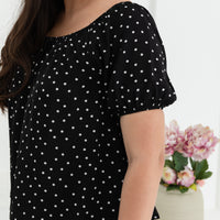 Zyra Puff Sleeve Blouse In Black Polka Dots