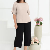 Isla Boat-Neck Flare Sleeve Blouse In Champagne