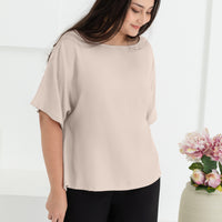 Isla Boat-Neck Flare Sleeve Blouse In Champagne