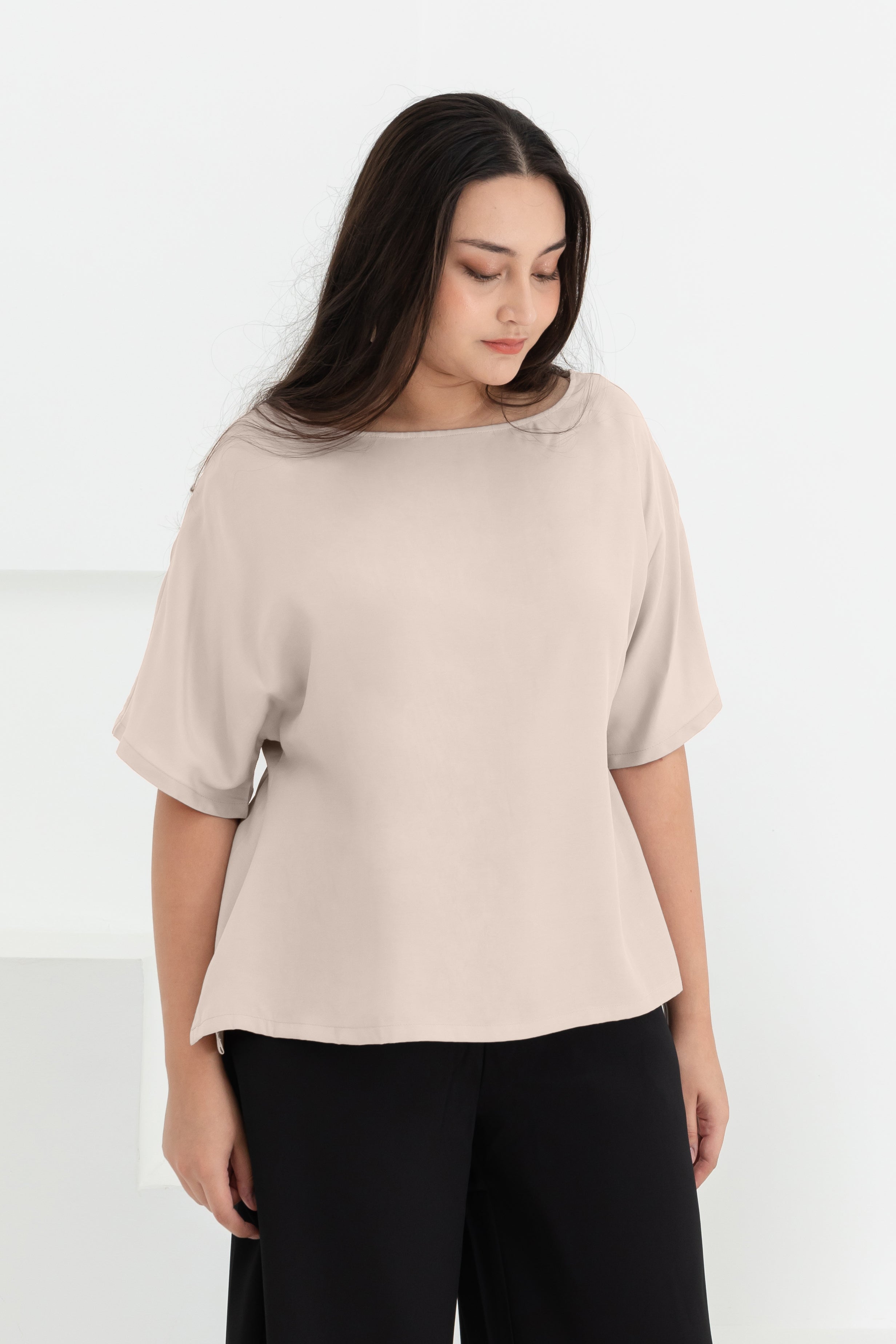 Isla Boat-Neck Flare Sleeve Blouse In Champagne  LaineCurve