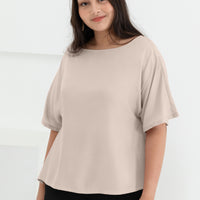 Isla Boat-Neck Flare Sleeve Blouse In Champagne