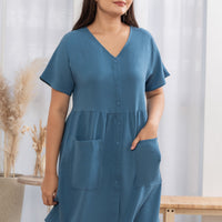 Olivia Buttoned Pocket Dress In Blue Jay