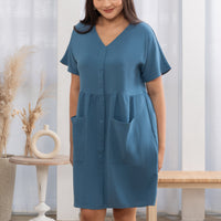 Olivia Buttoned Pocket Dress In Blue Jay