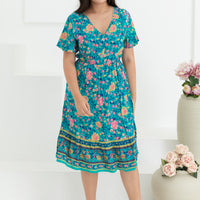 Emily Bohemian V-Neck Dress In Green Floral