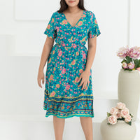 Emily Bohemian V-Neck Dress In Green Floral