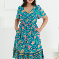 Emily Bohemian V-Neck Dress In Green Floral