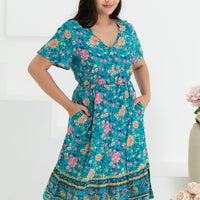 Emily Bohemian V-Neck Dress In Green Floral